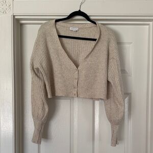 Topshop Cream Ribbed V-Neck Cardigan